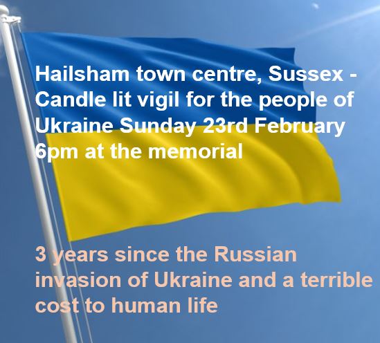 Hailsham Sussex – Ukraine Candle lit vigil Sunday 23rd February 6pm